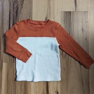 Toddler Boys Size 3T Two Toned Orange Cream Waffle Knit Long Sleeve Shirt